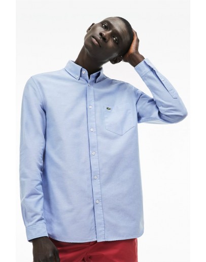 Lacoste men's shirt monochrome with pocket with logo Blue